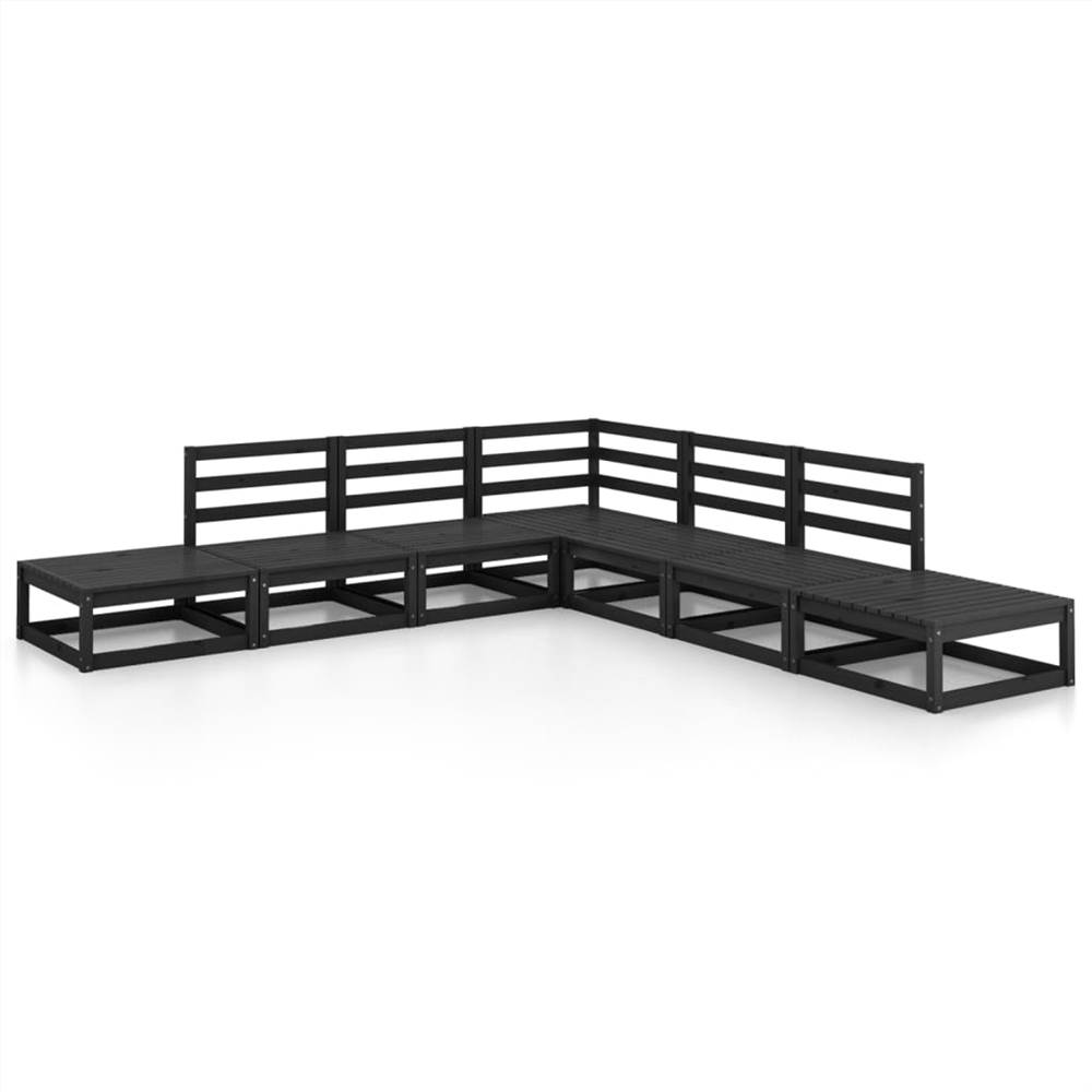 

7 Piece Garden Lounge Set Black Solid Pinewood
