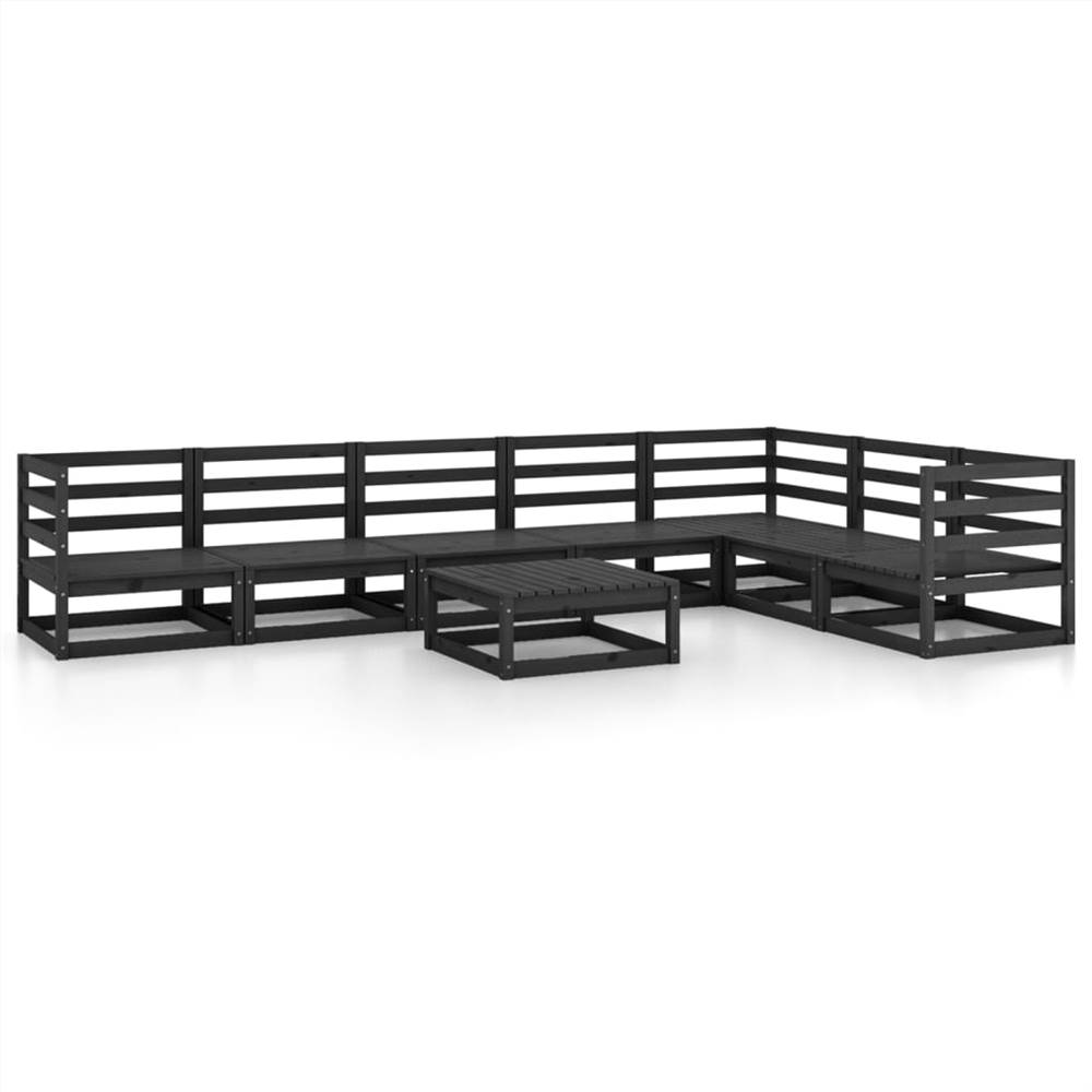 

8 Piece Garden Lounge Set Black Solid Pinewood