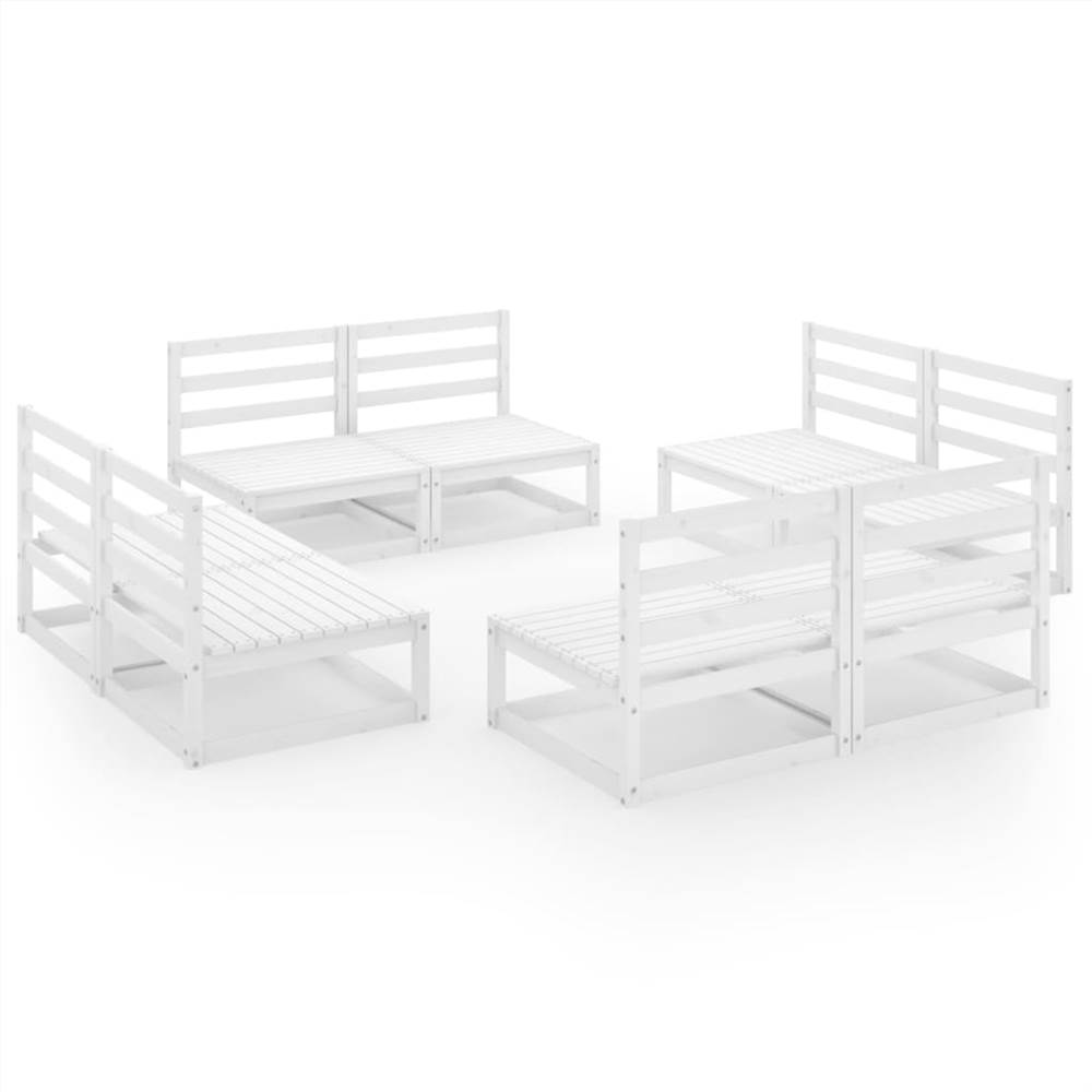 

8 Piece Garden Lounge Set White Solid Pinewood