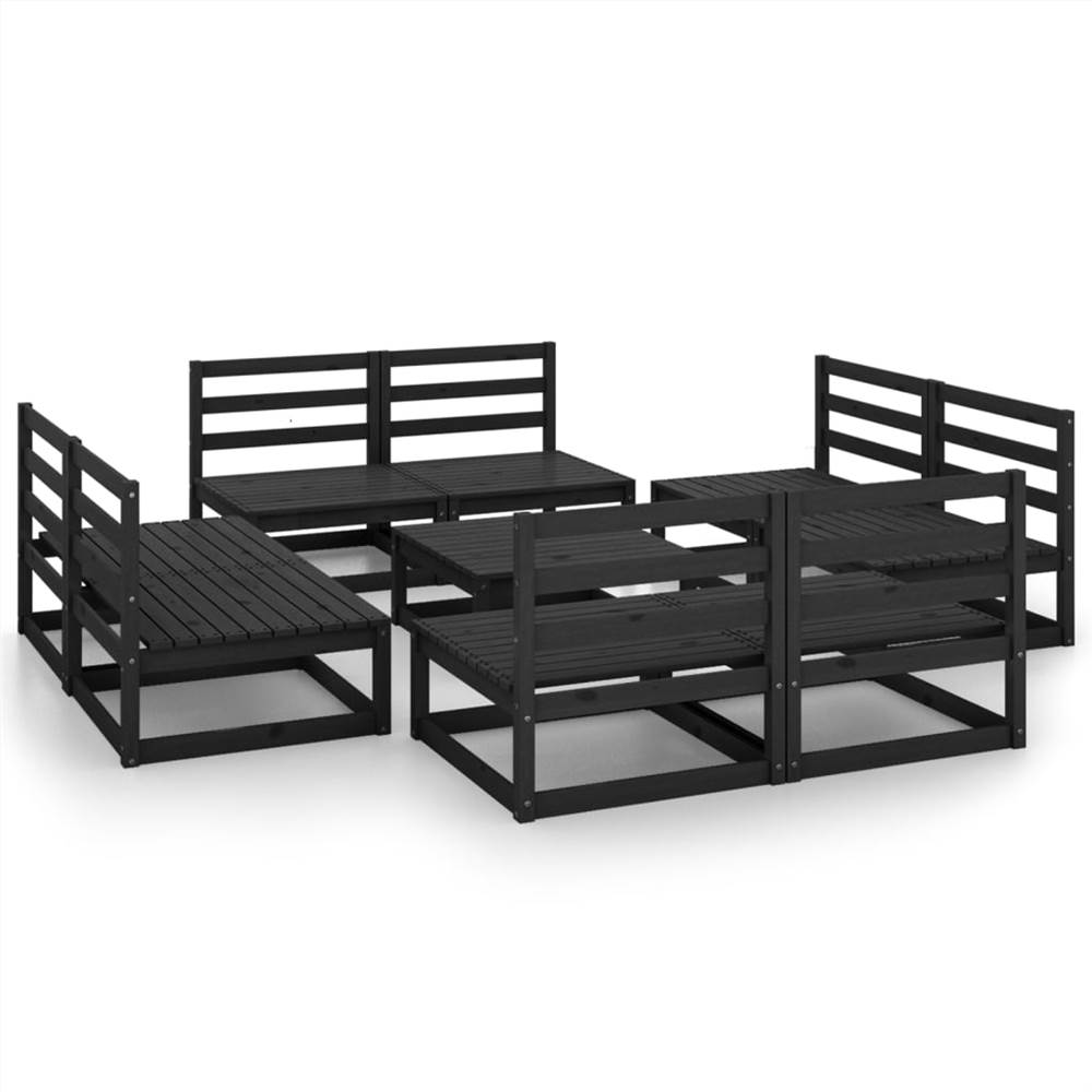 

9 Piece Garden Lounge Set Black Solid Pinewood