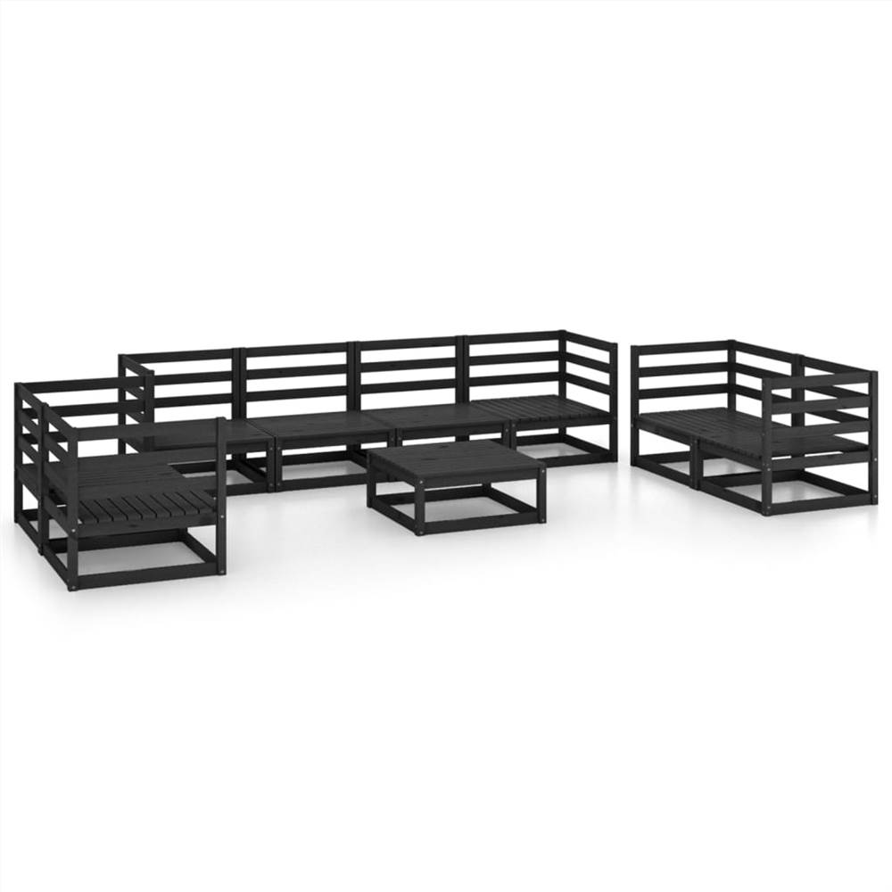 

9 Piece Garden Lounge Set Black Solid Pinewood