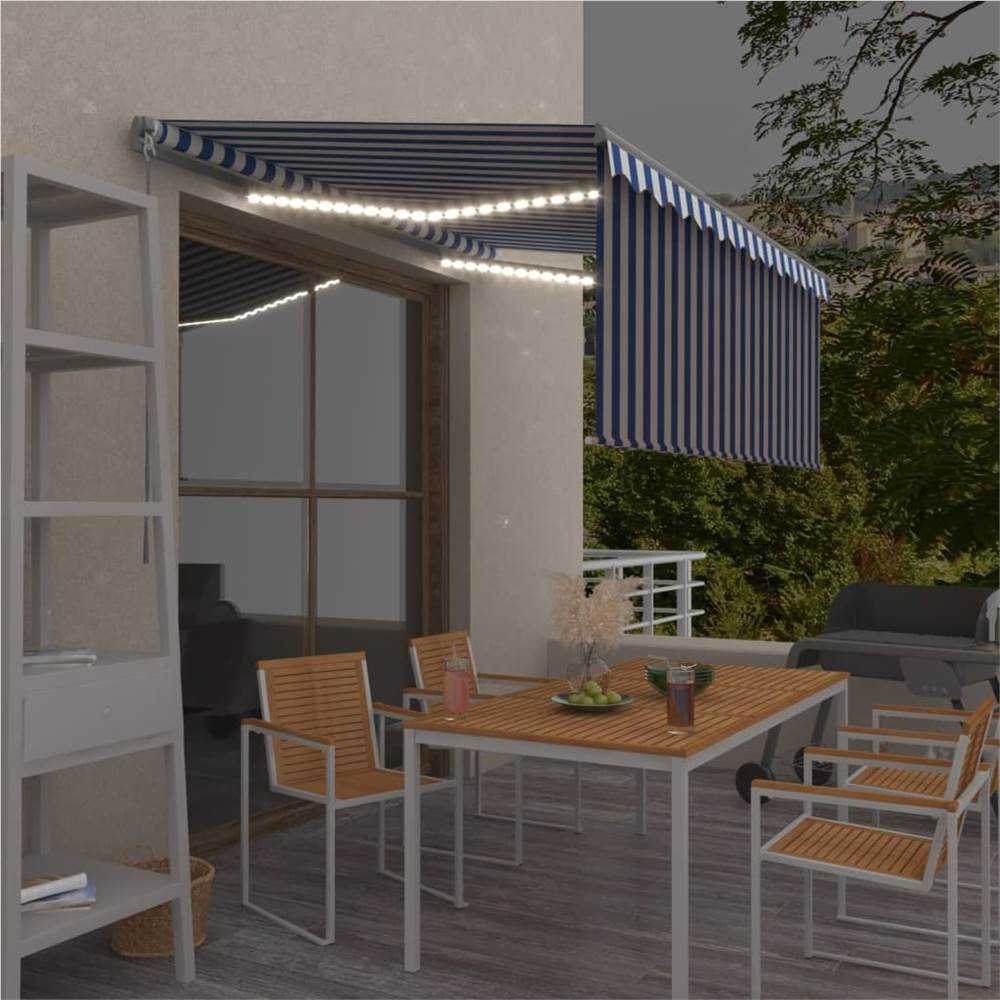 

Manual Retractable Awning with Blind&LED 3x2.5m Blue&White