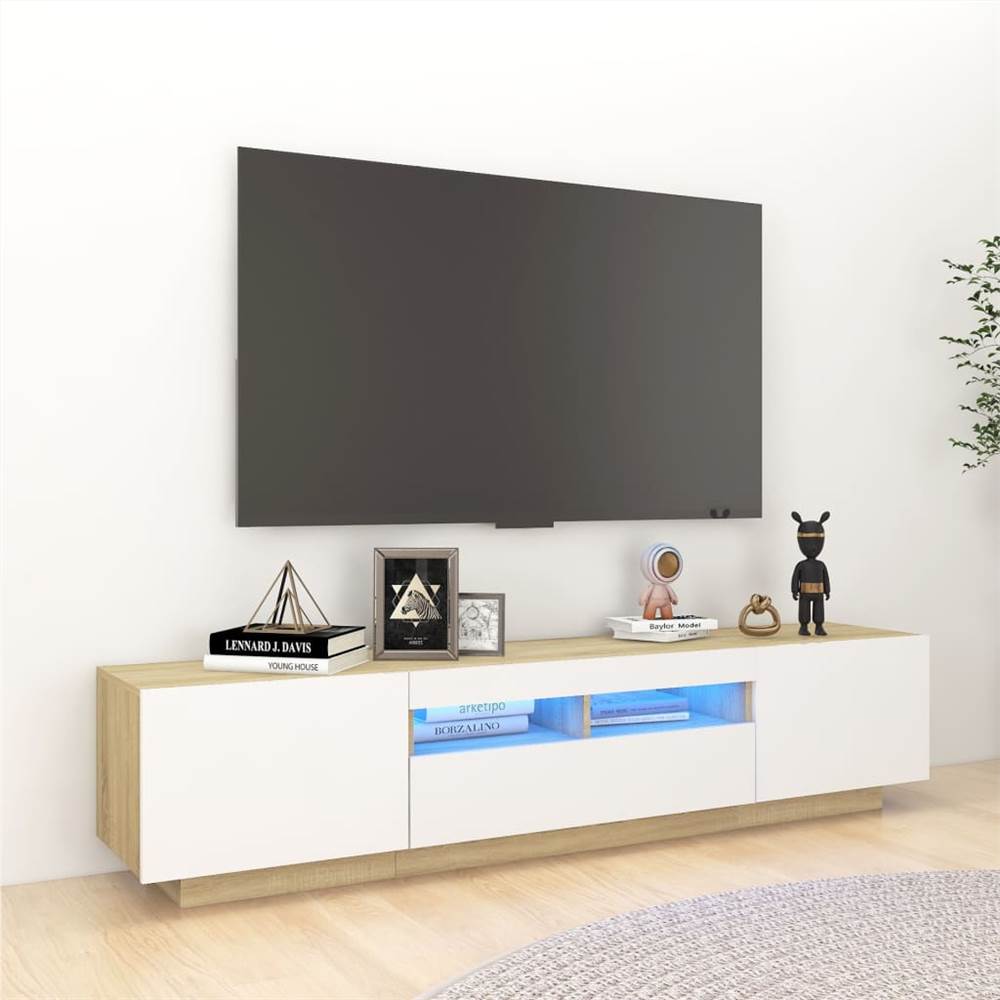 

TV Cabinet with LED Lights White and Sonoma Oak 180x35x40 cm