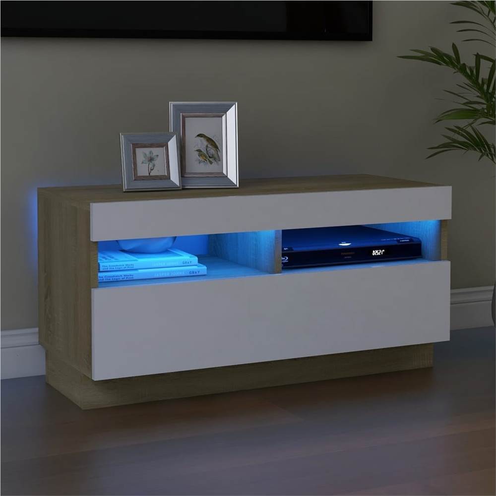 

TV Cabinet with LED Lights White and Sonoma Oak 80x35x40 cm