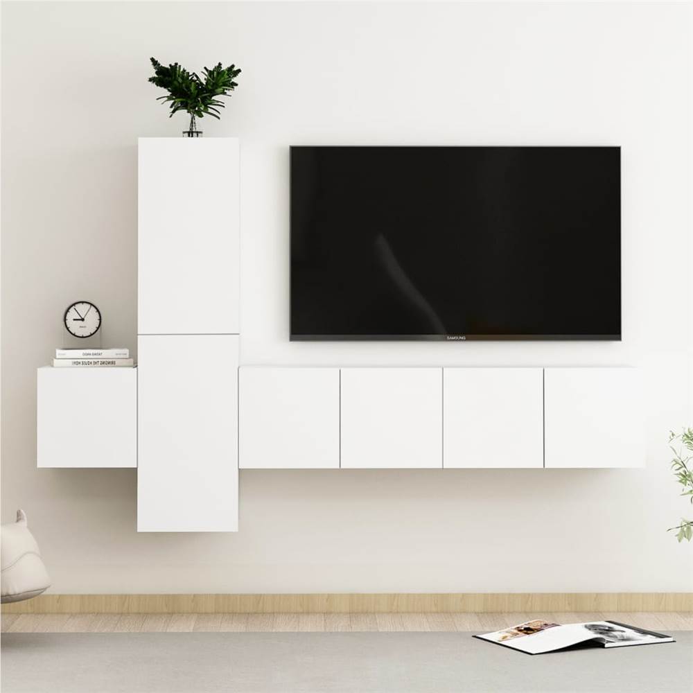 

5 Piece TV Cabinet Set White Chipboard