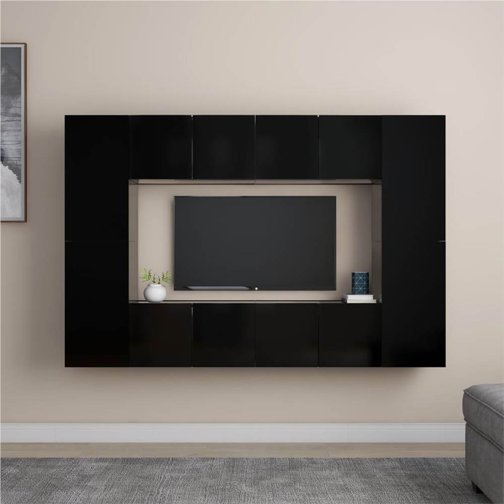 

8 Piece TV Cabinet Set Black Chipboard