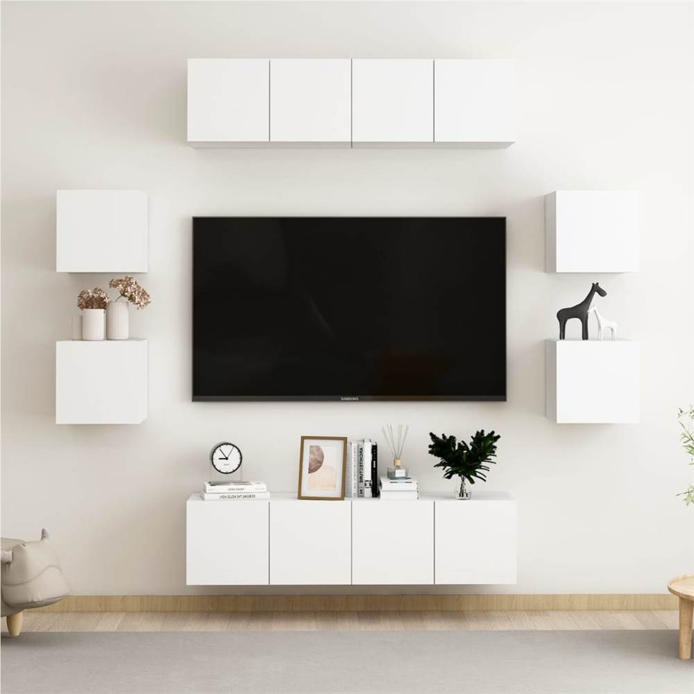

8 Piece TV Cabinet Set White Chipboard