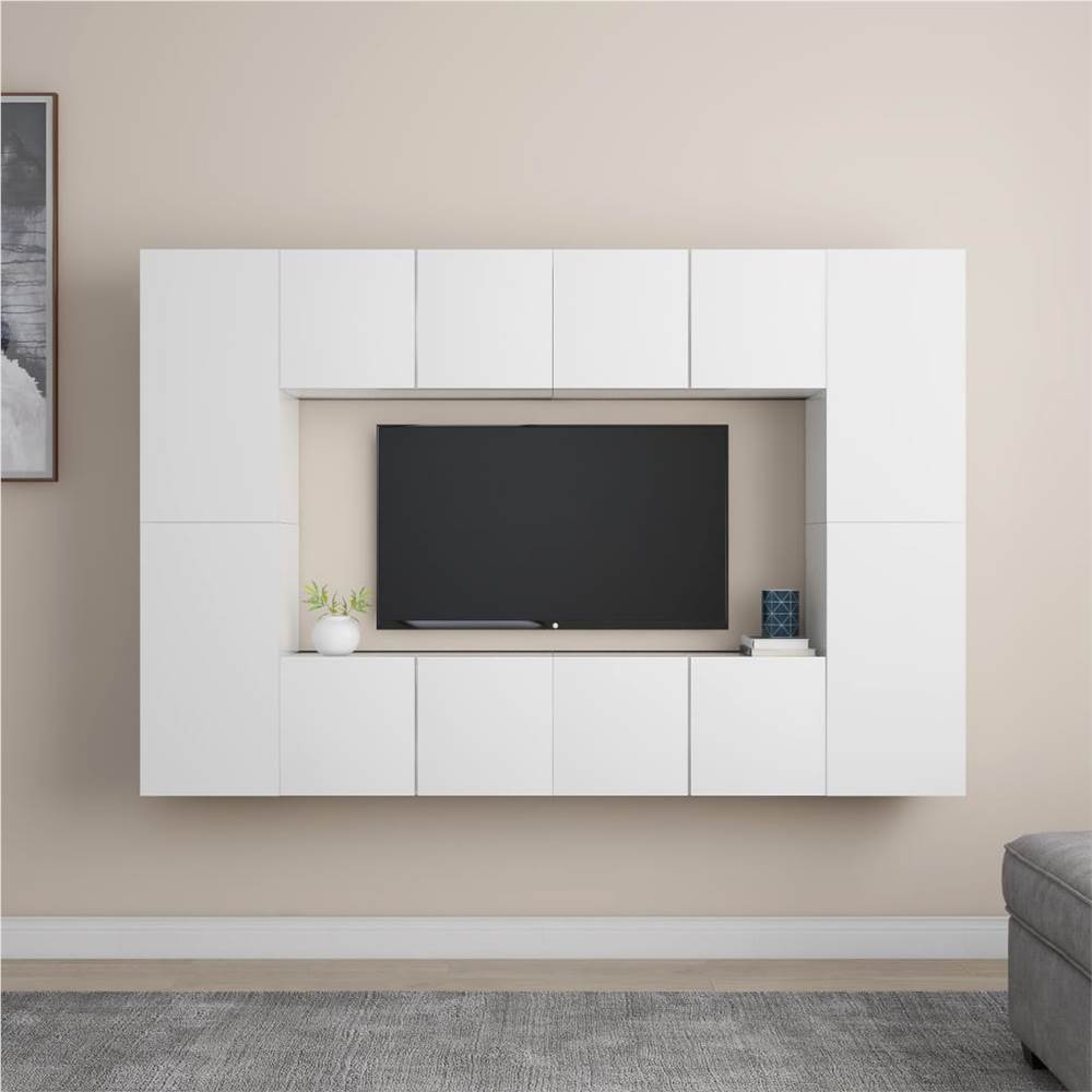 

8 Piece TV Cabinet Set White Chipboard