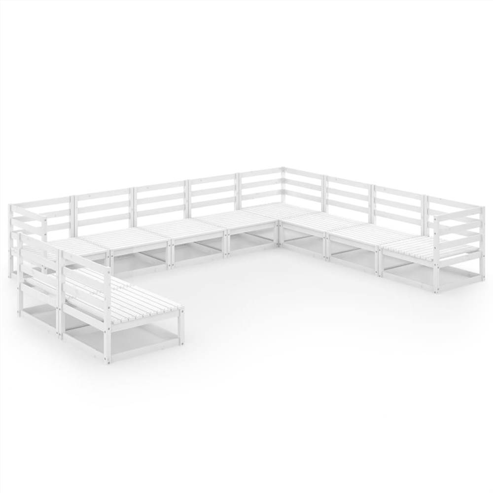 

10 Piece Garden Lounge Set White Solid Pinewood