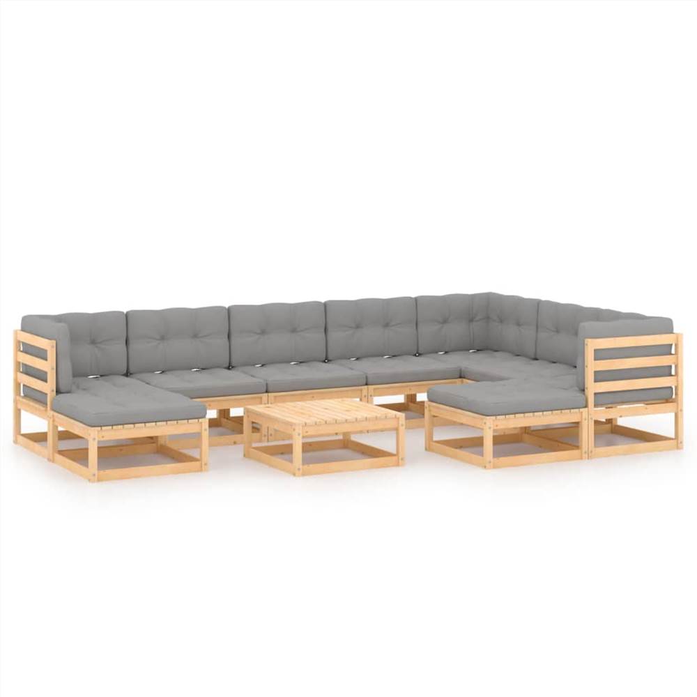 

10 Piece Garden Lounge Set with Cushions Solid Pinewood