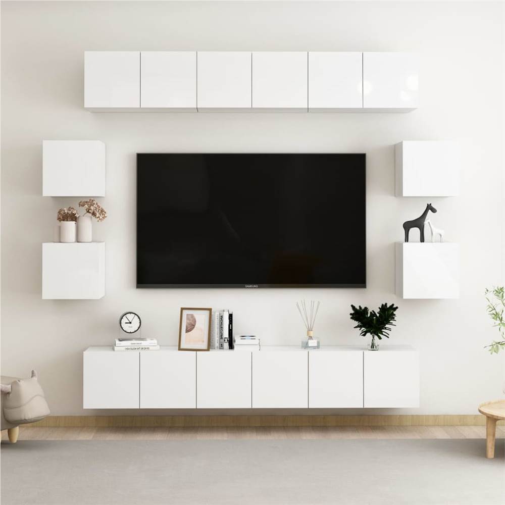 

10 Piece TV Cabinet Set High Gloss White Chipboard