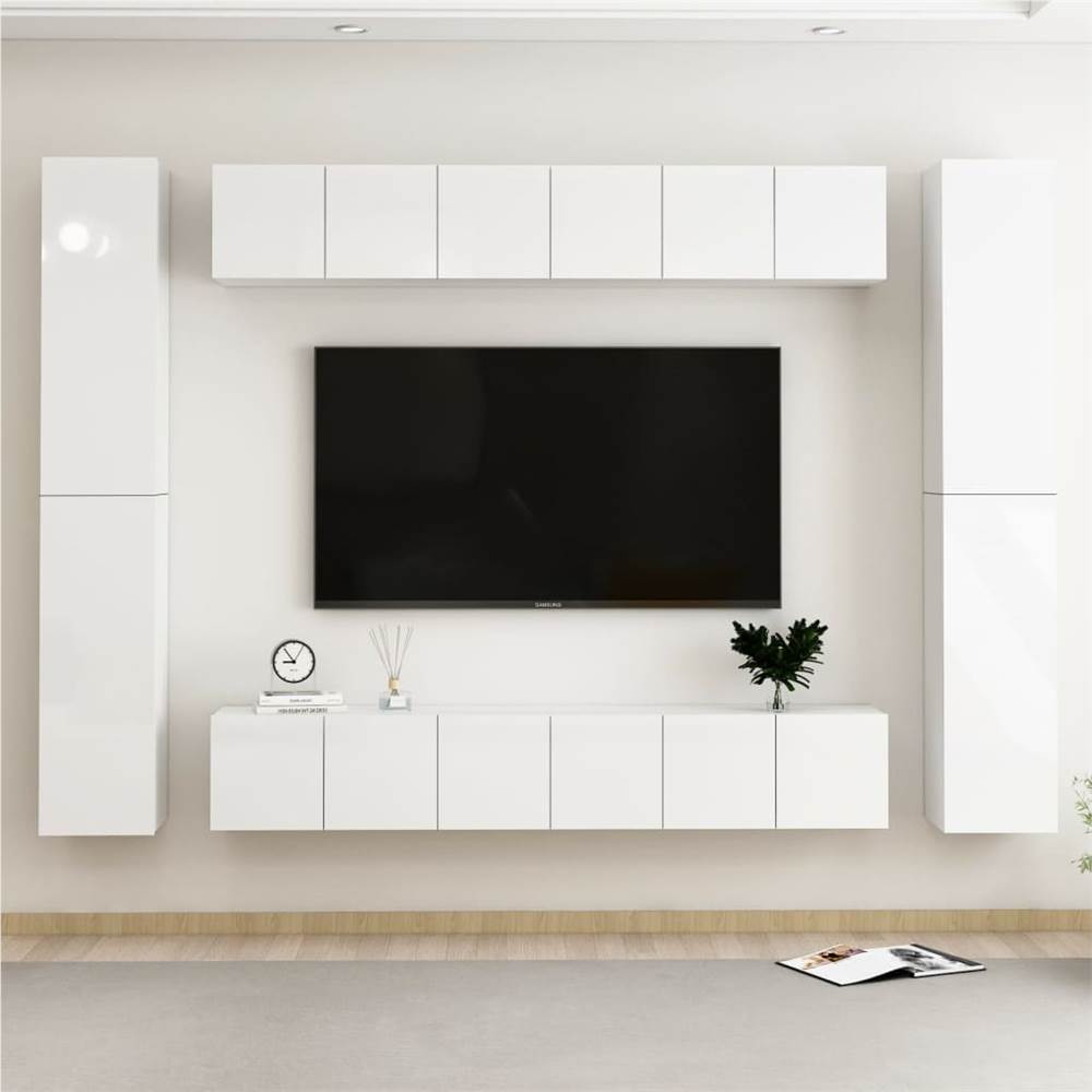 

10 Piece TV Cabinet Set High Gloss White Chipboard