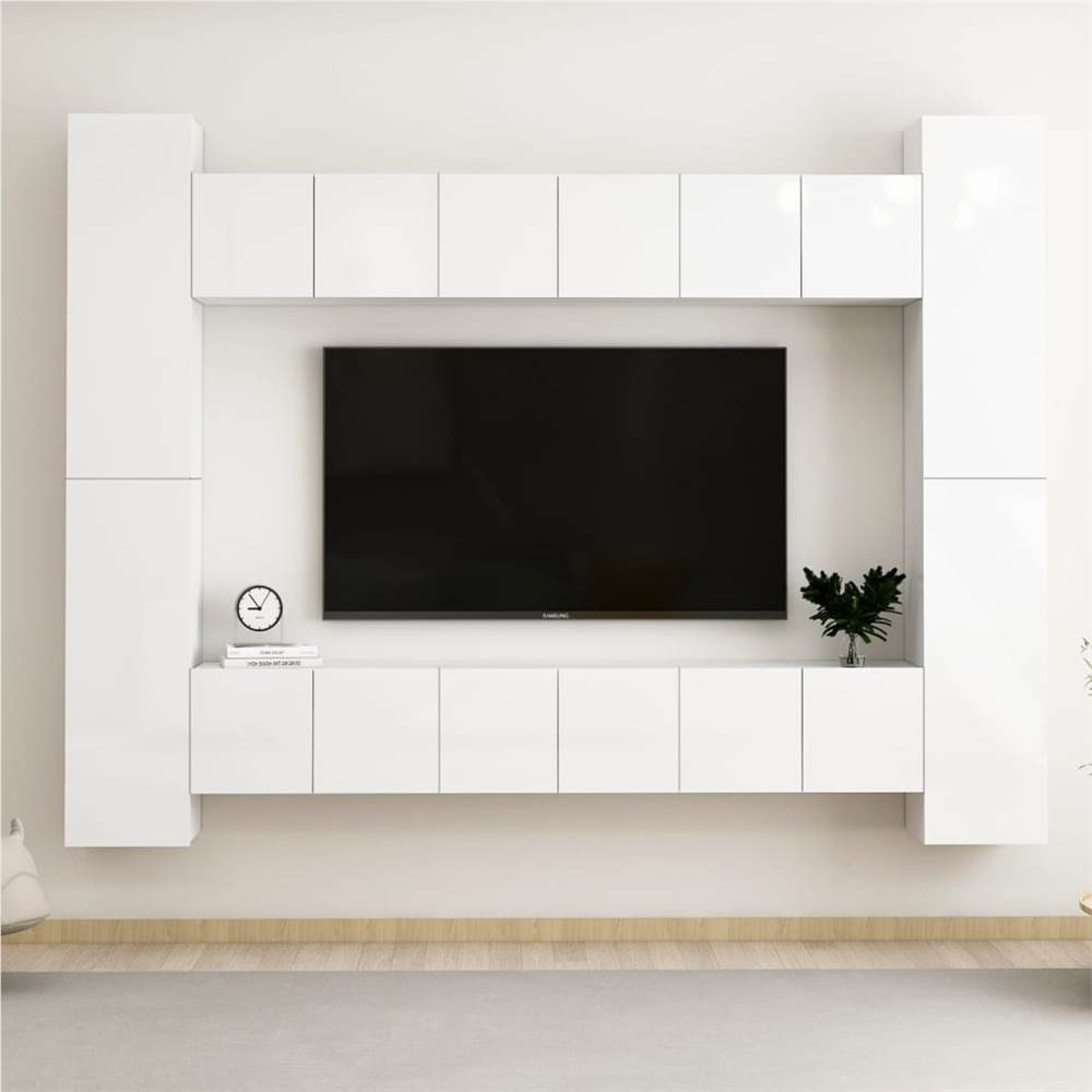 

10 Piece TV Cabinet Set High Gloss White Chipboard