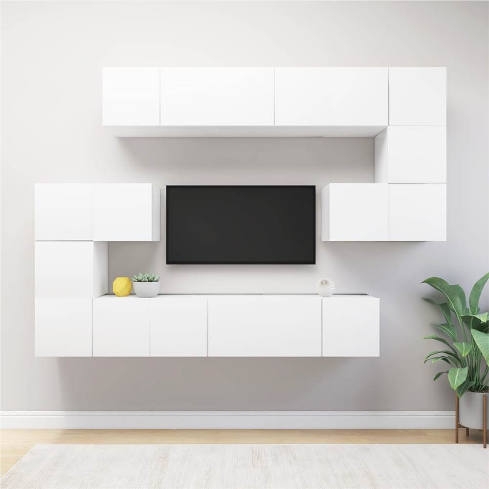 

10 Piece TV Cabinet Set White Chipboard