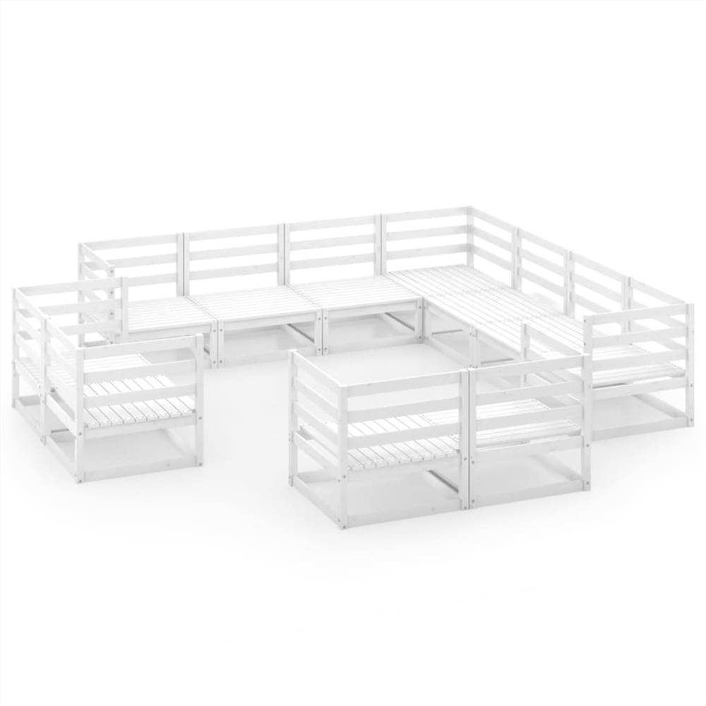 

11 Piece Garden Lounge Set White Solid Pinewood