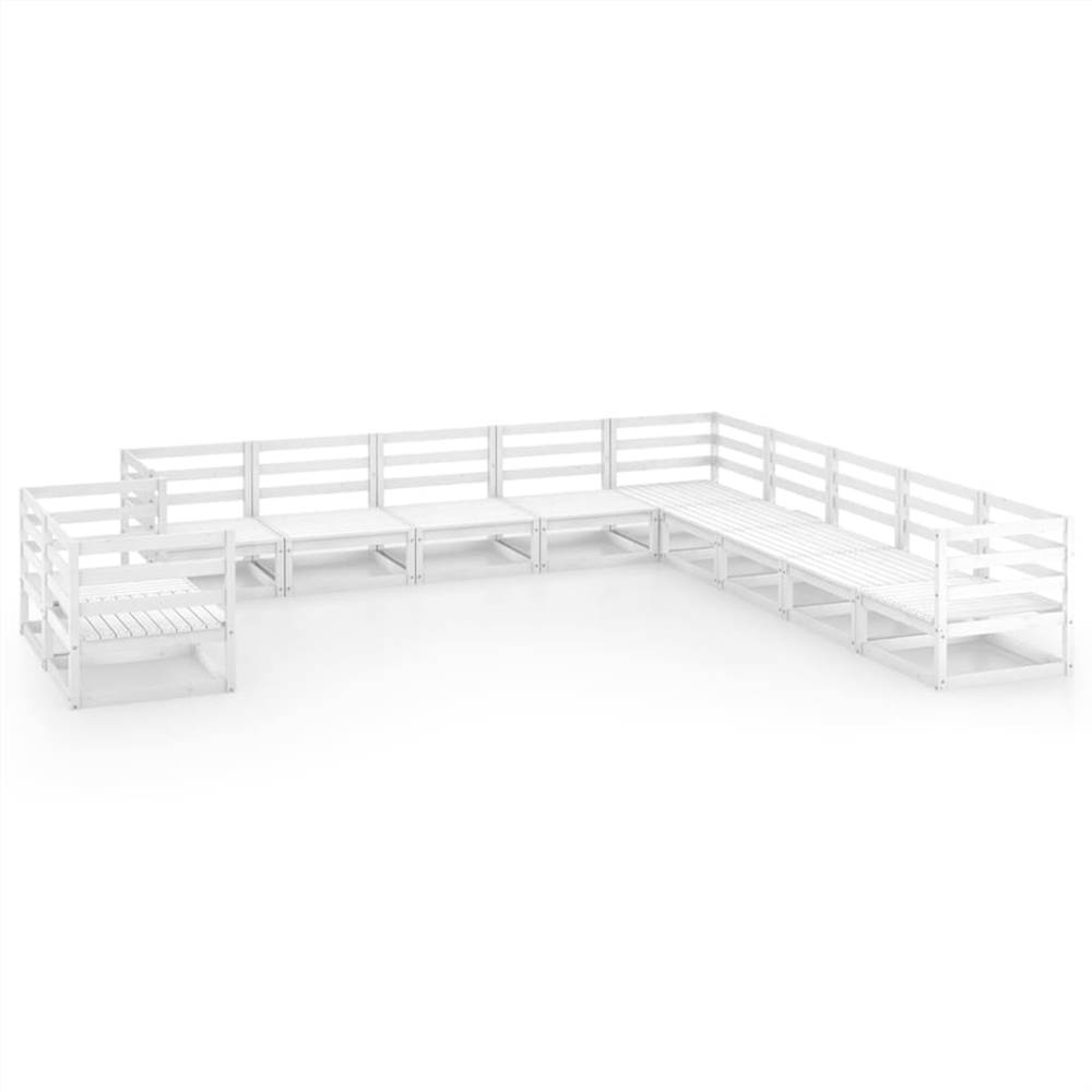 

11 Piece Garden Lounge Set White Solid Pinewood