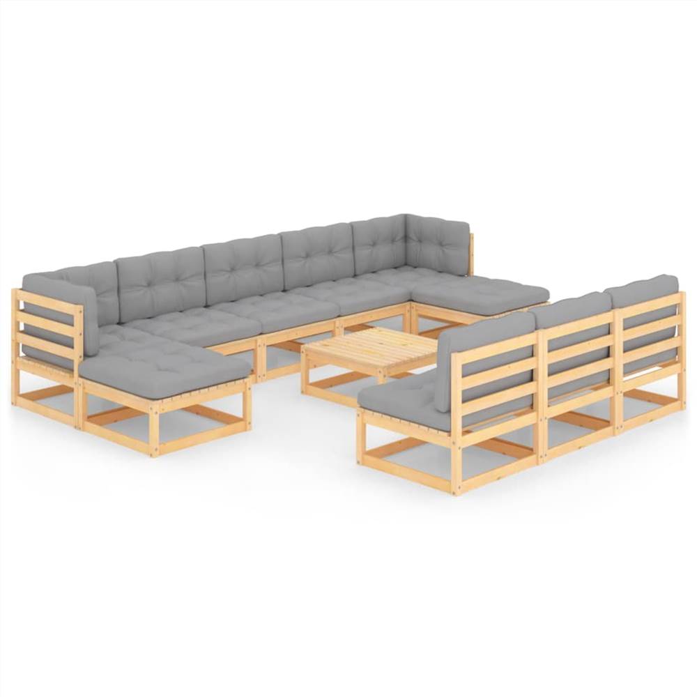 

11 Piece Garden Lounge Set with Cushions Solid Pinewood