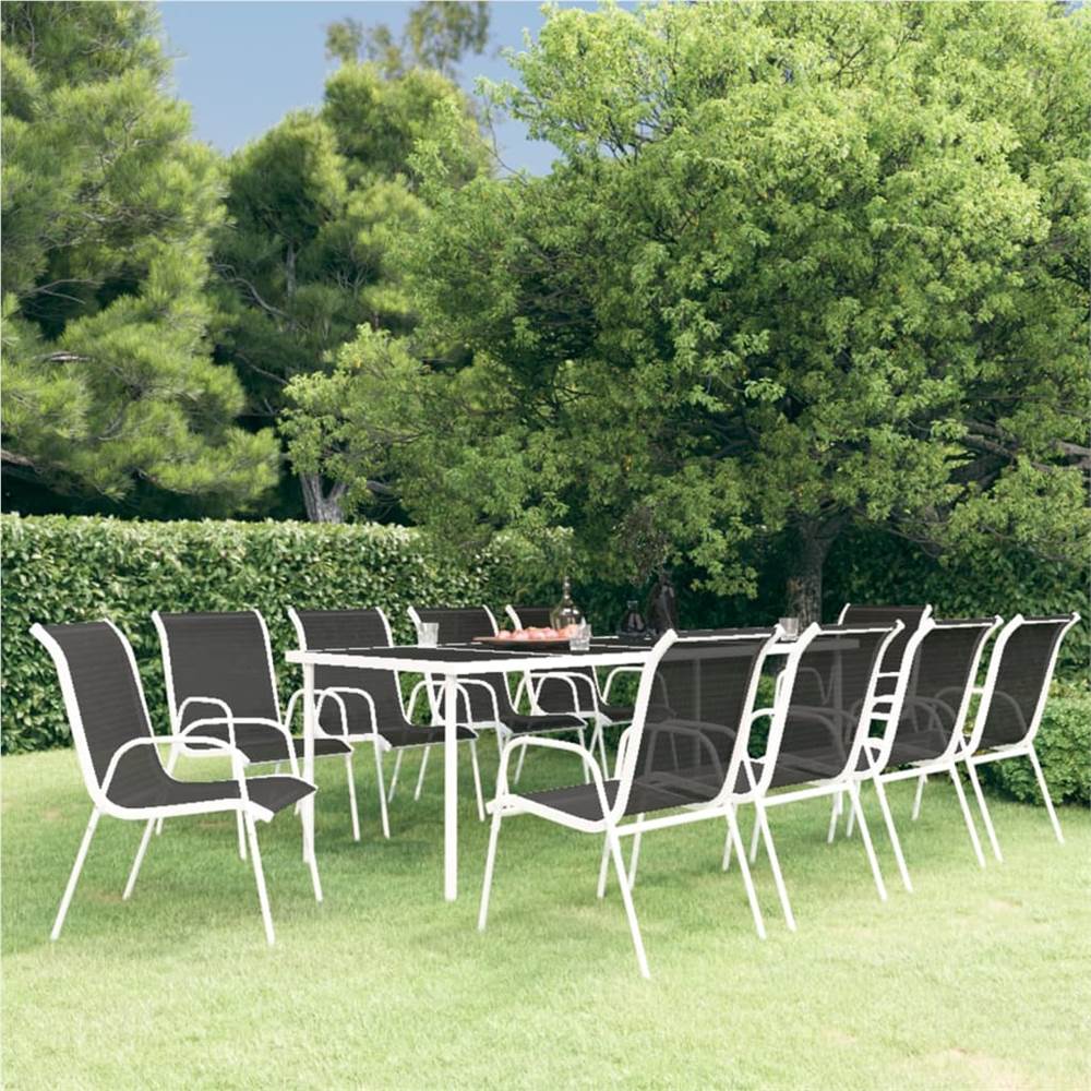 

11 Piece Outdoor Dining Set Steel Black