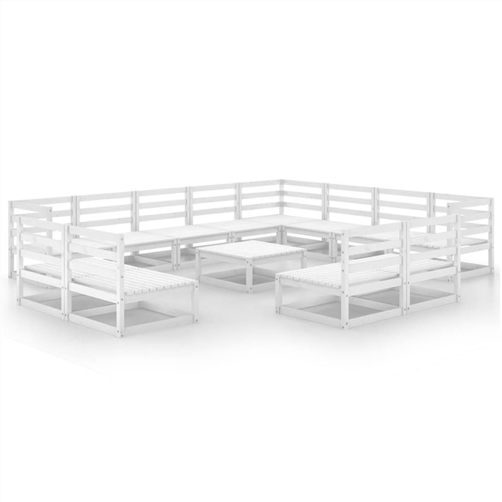 

13 Piece Garden Lounge Set White Solid Pinewood