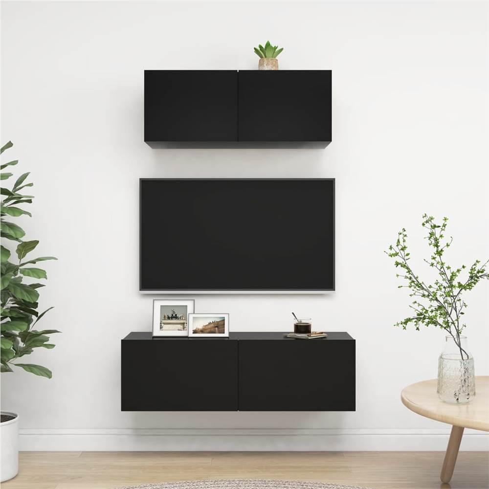 

2 Piece TV Cabinet Set Black Chipboard