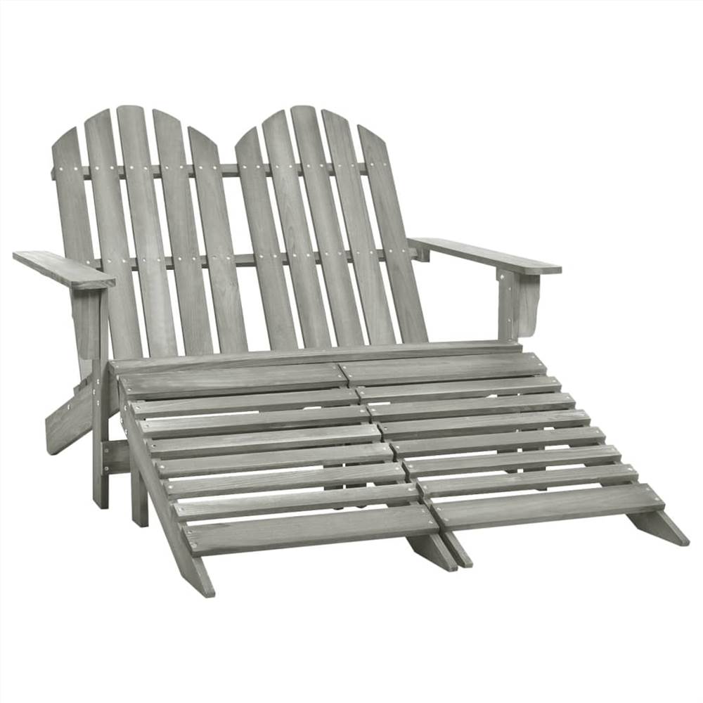 

2-Seater Garden Adirondack Chair&Ottoman Fir Wood Grey