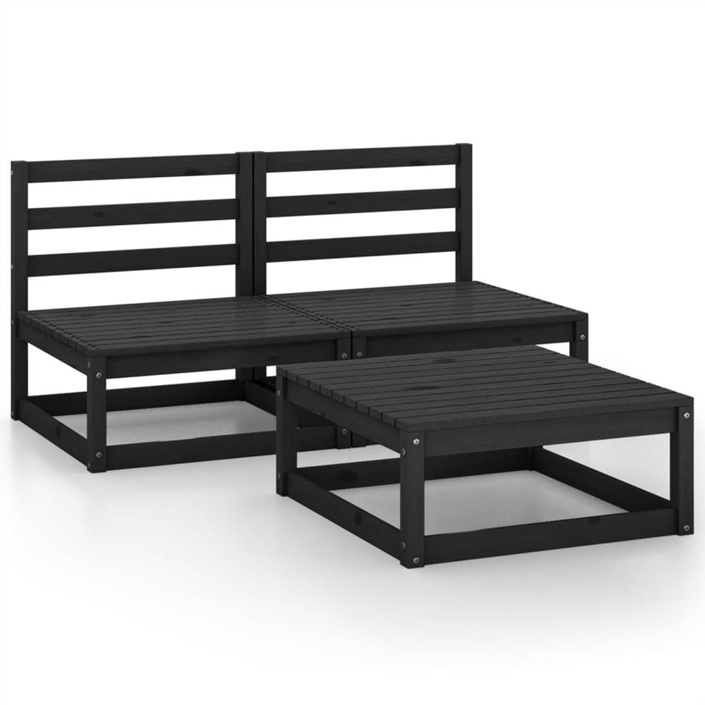 

3 Piece Garden Lounge Set Black Solid Pinewood