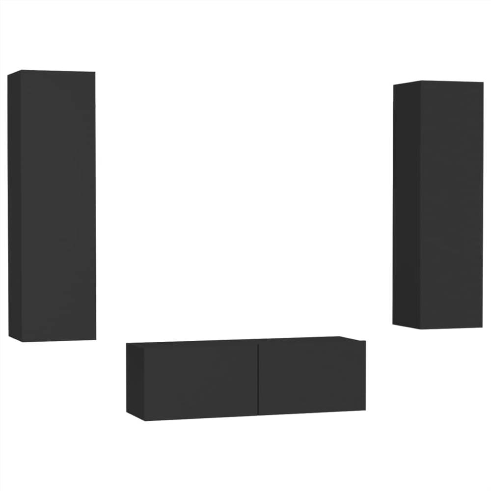 3 Piece TV Cabinet Set Black Chipboard 13 3 Piece TV Cabinet Set Black Chipboard