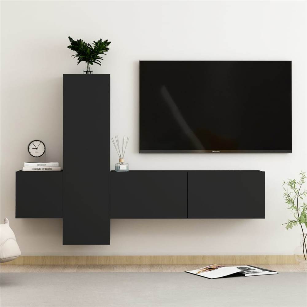 3 Piece TV Cabinet Set Black Chipboard