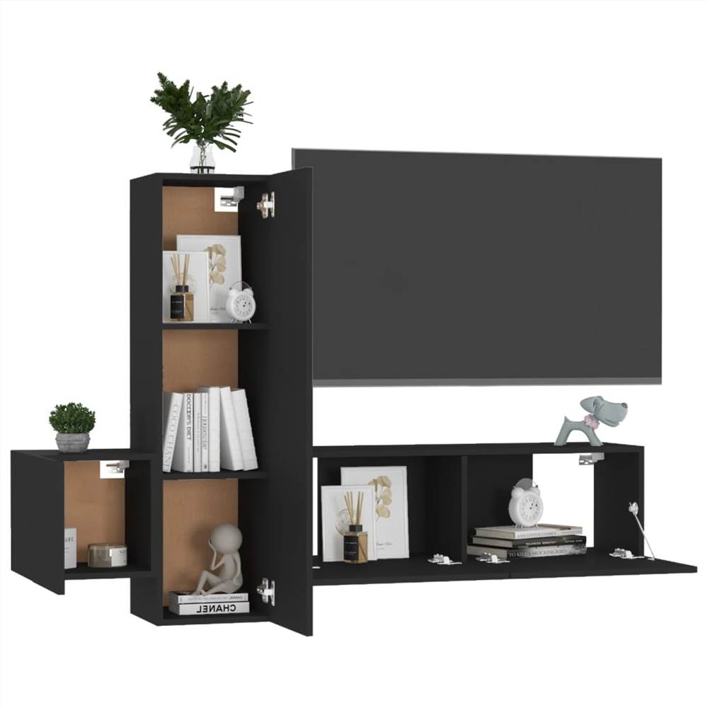 3 Piece TV Cabinet Set Black Chipboard 14 3 Piece TV Cabinet Set Black Chipboard