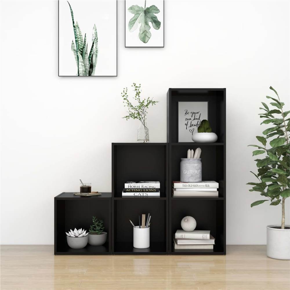 

3 Piece TV Cabinet Set Black Chipboard