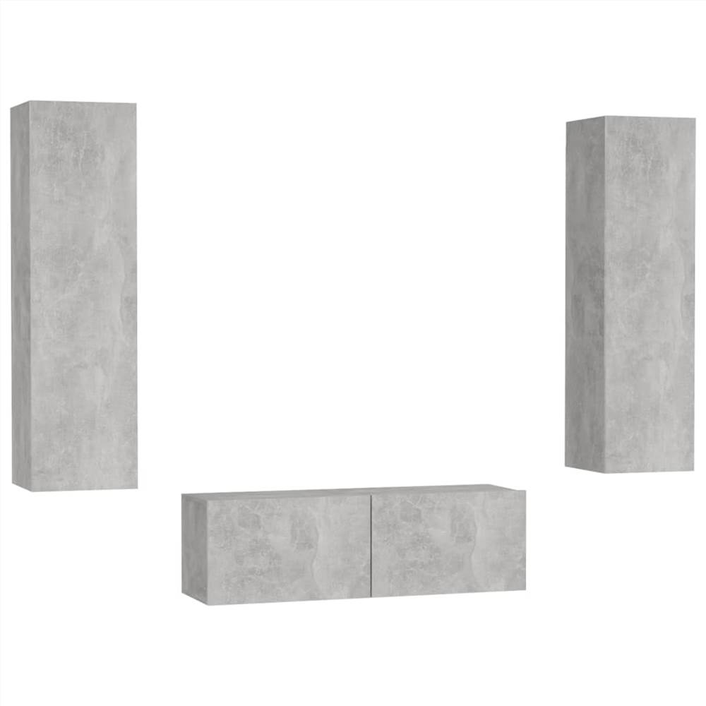 3 Piece TV Cabinet Set Concrete Grey Chipboard