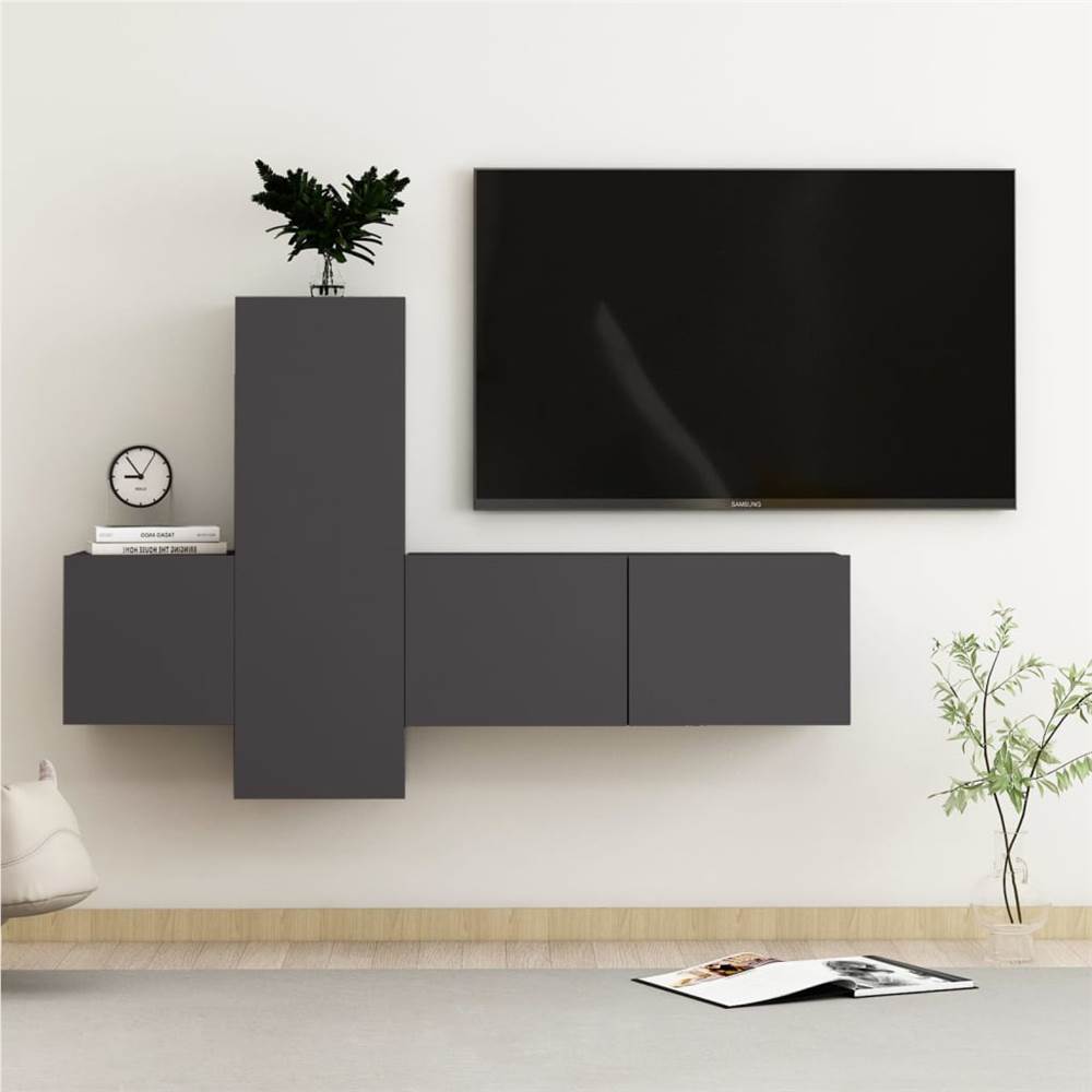 

3 Piece TV Cabinet Set Grey Chipboard