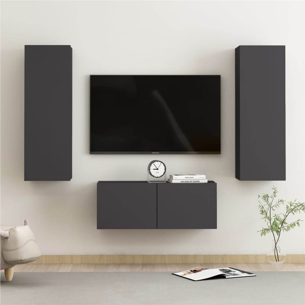 

3 Piece TV Cabinet Set Grey Chipboard