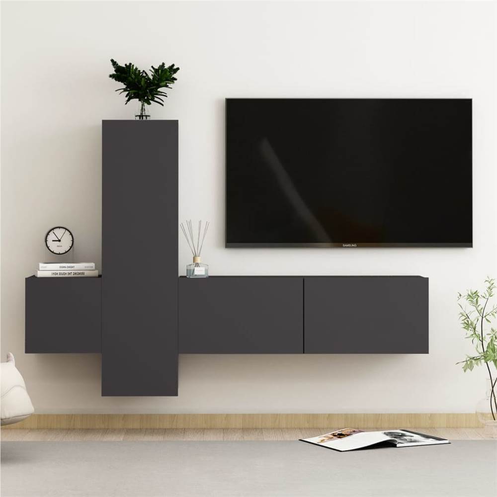 

3 Piece TV Cabinet Set Grey Chipboard