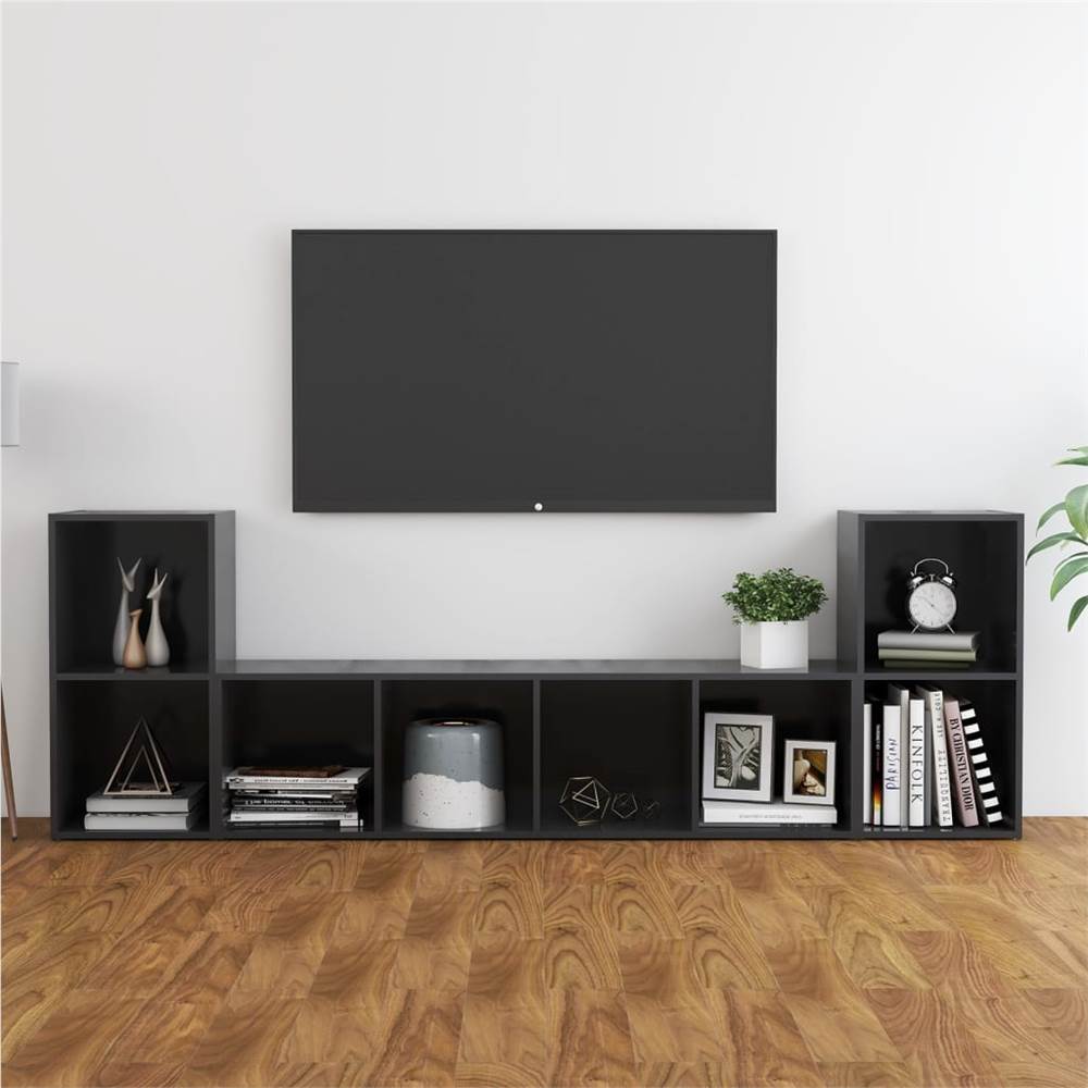 

3 Piece TV Cabinet Set Grey Chipboard