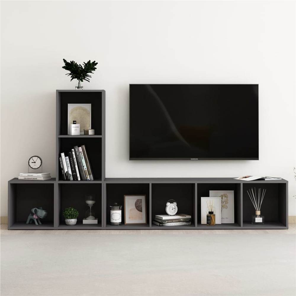 

3 Piece TV Cabinet Set Grey Chipboard