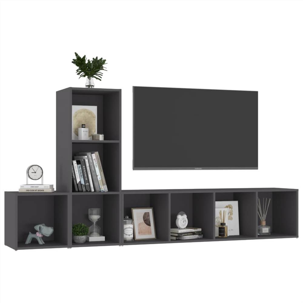 3 Piece TV Cabinet Set Grey Chipboard