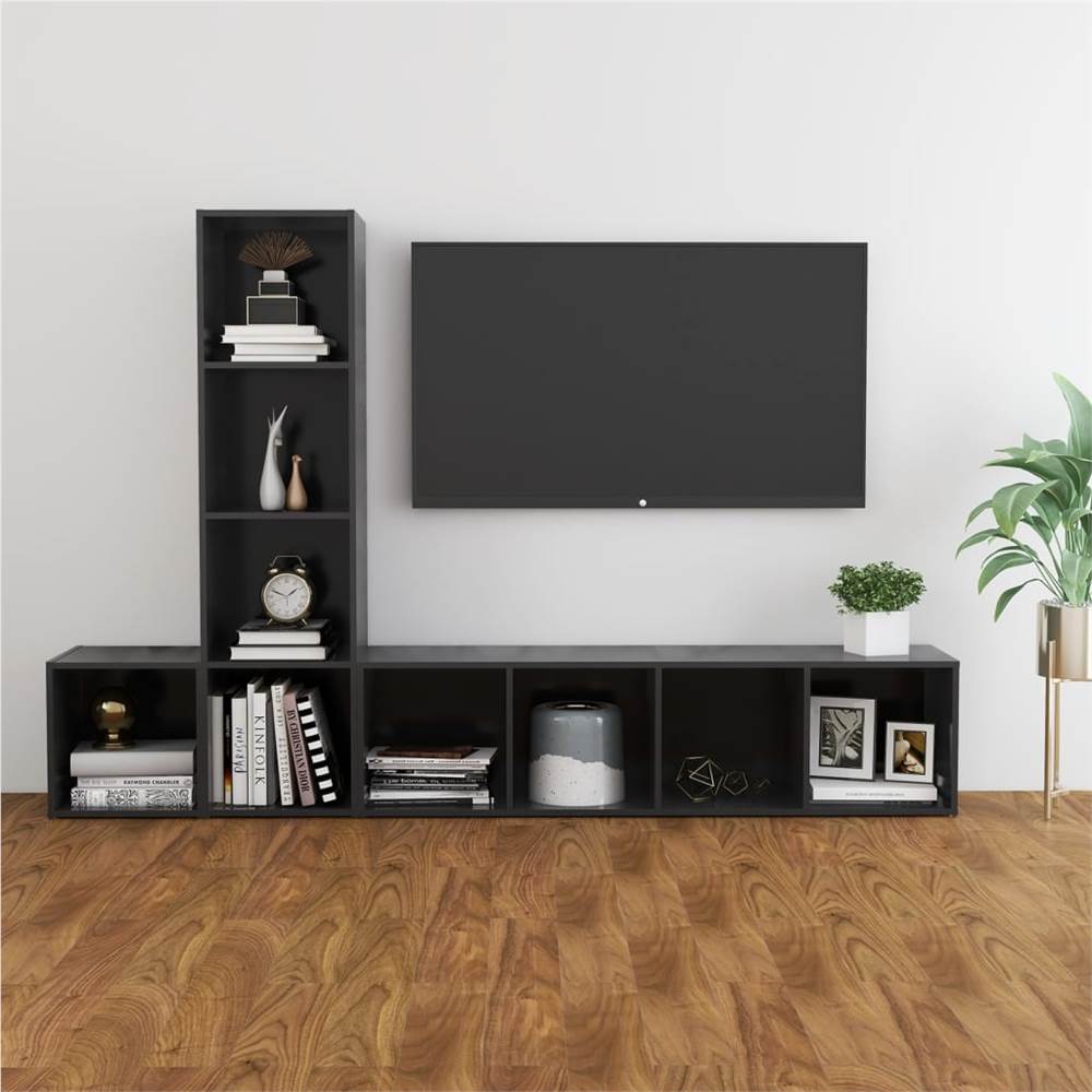 

3 Piece TV Cabinet Set Grey Chipboard