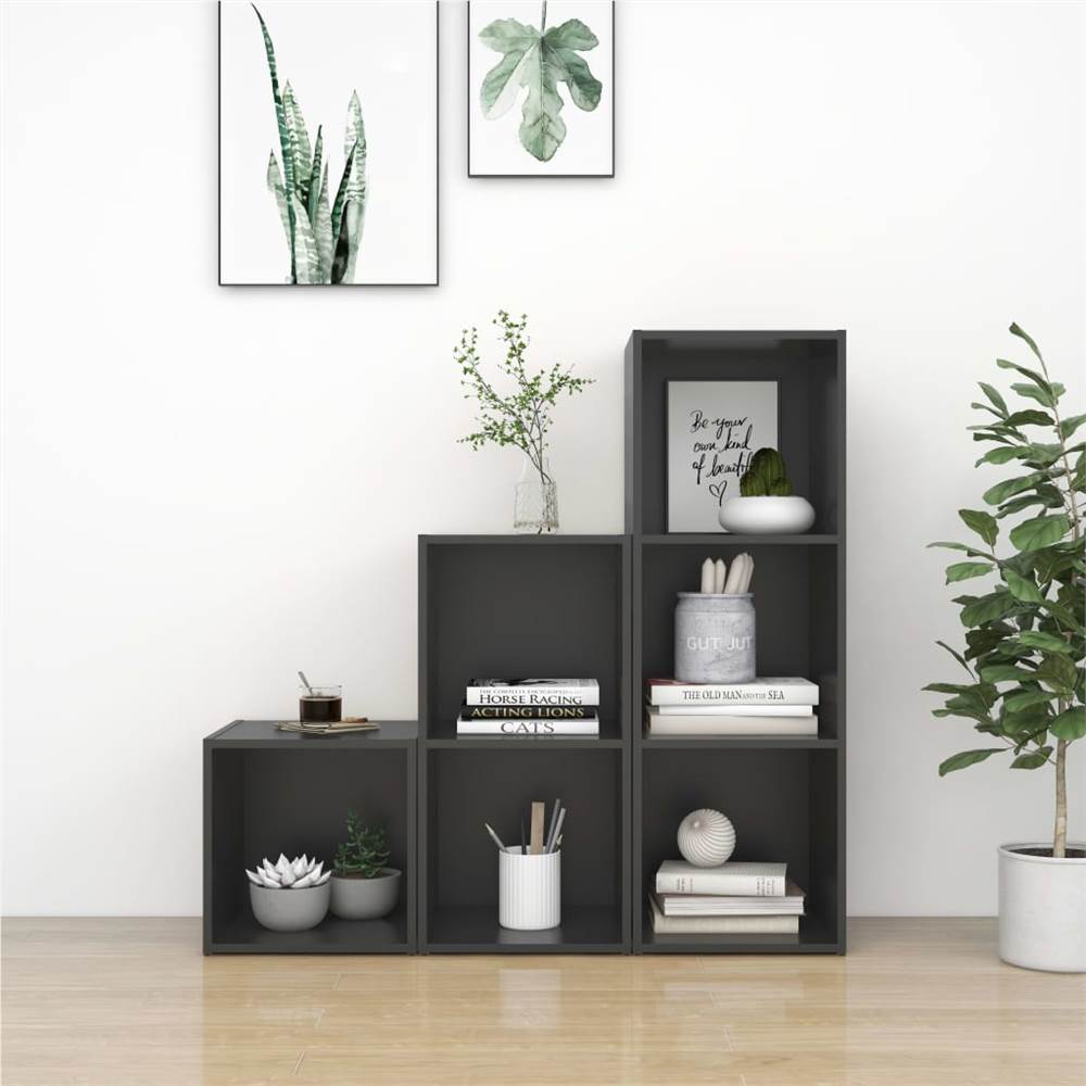 

3 Piece TV Cabinet Set Grey Chipboard