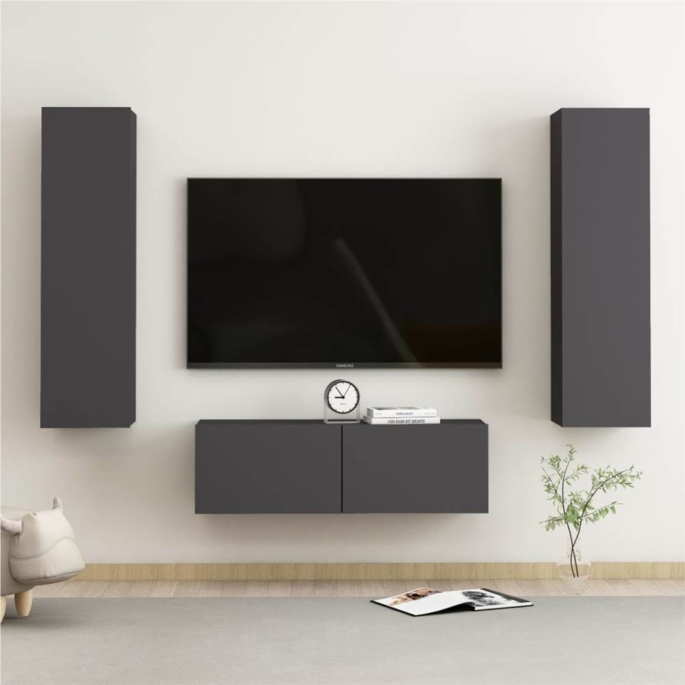 

3 Piece TV Cabinet Set Grey Chipboard