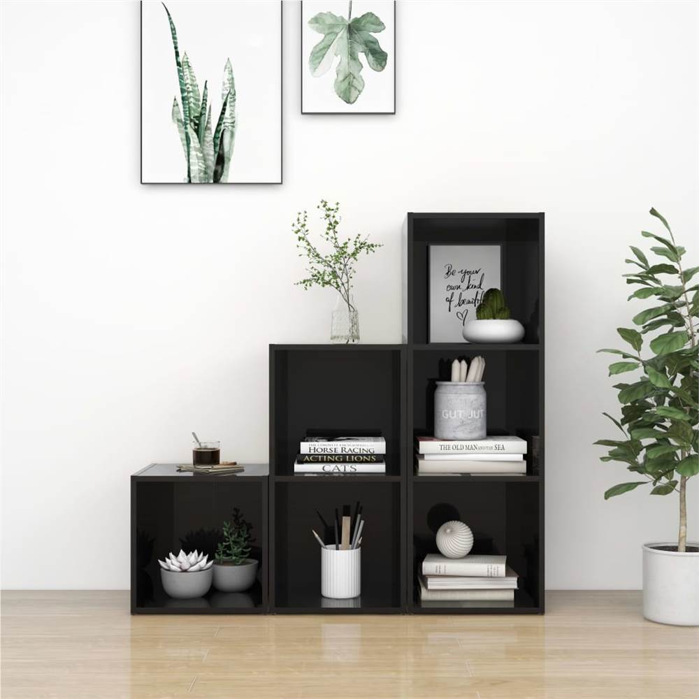 

3 Piece TV Cabinet Set High Gloss Black Chipboard
