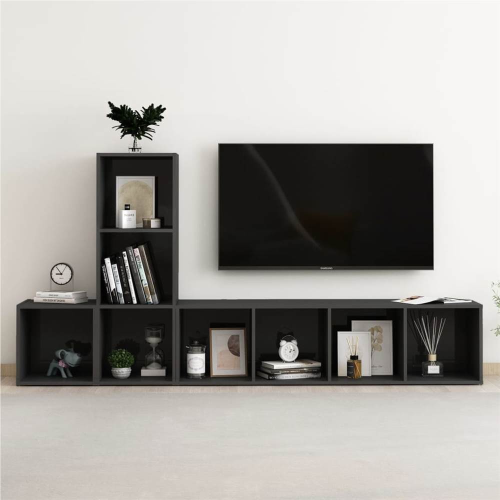 

3 Piece TV Cabinet Set High Gloss Black Chipboard