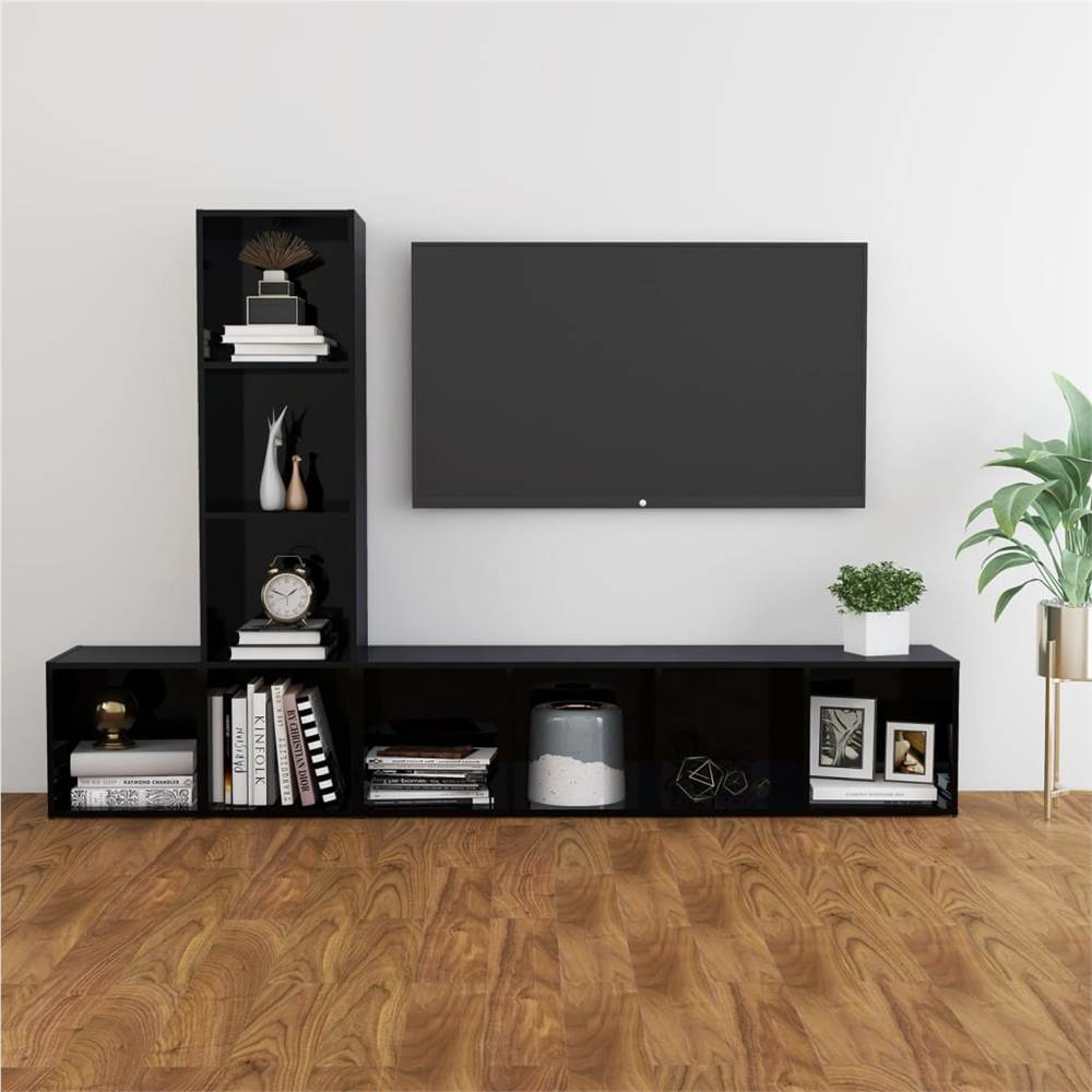 

3 Piece TV Cabinet Set High Gloss Black Chipboard