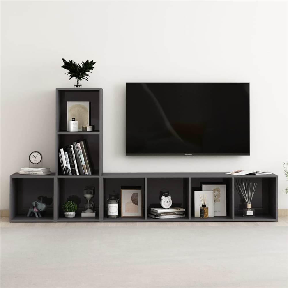 

3 Piece TV Cabinet Set High Gloss Grey Chipboard