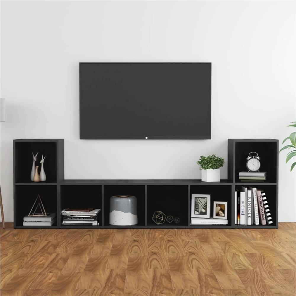 

3 Piece TV Cabinet Set High Gloss Grey Chipboard