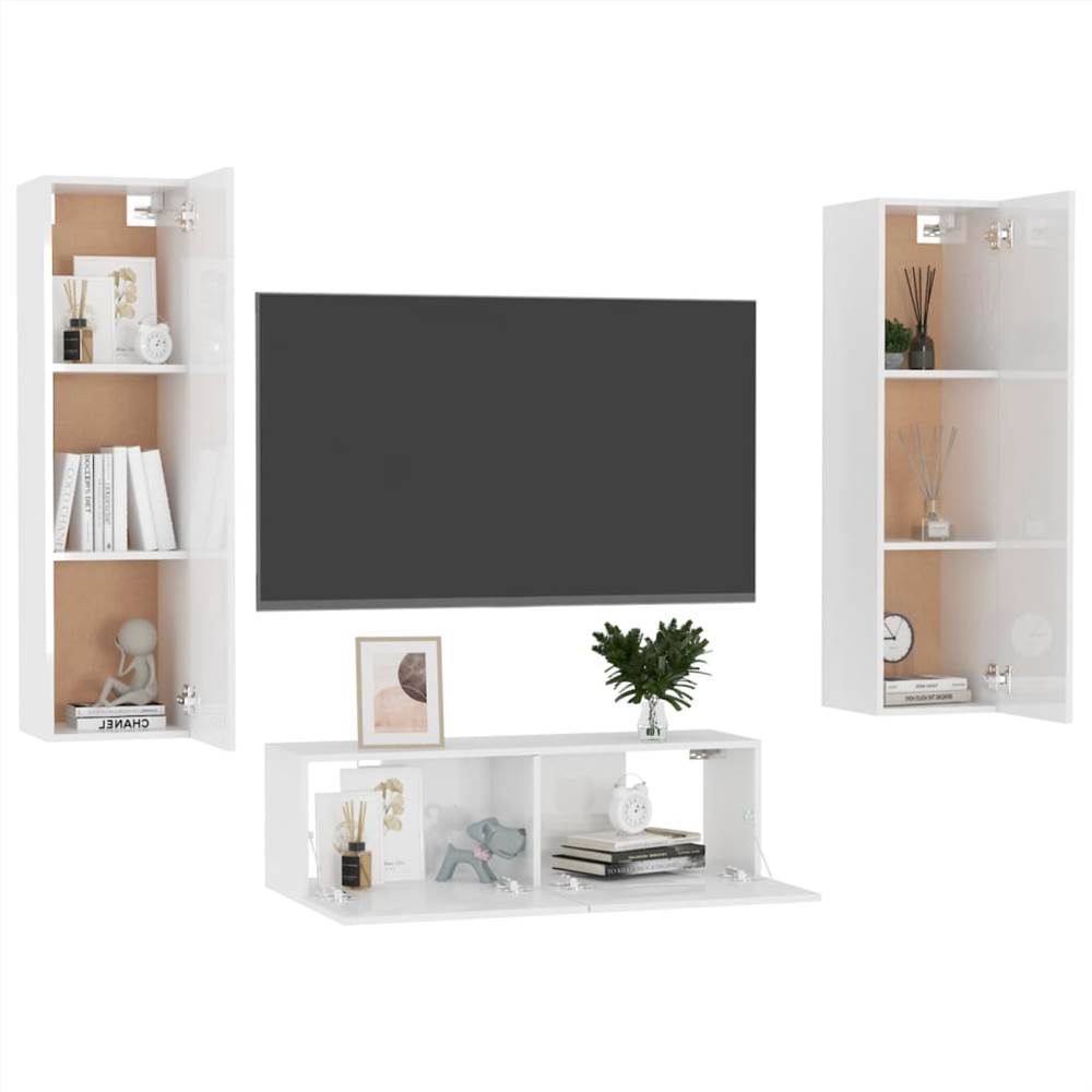 3 Piece TV Cabinet Set High Gloss White Chipboard 14 3 Piece TV Cabinet Set High Gloss White Chipboard