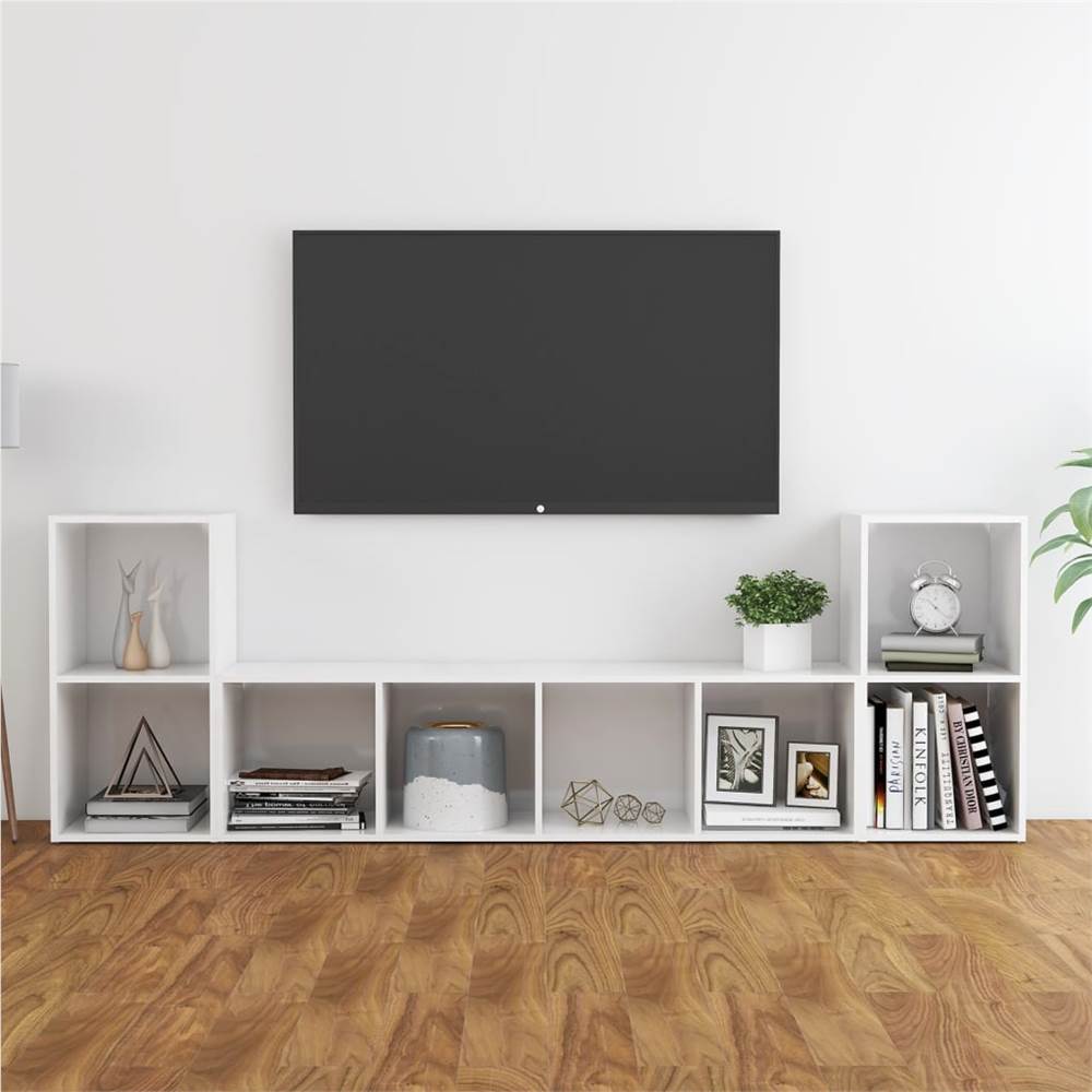 

3 Piece TV Cabinet Set High Gloss White Chipboard