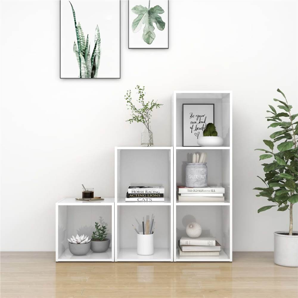 

3 Piece TV Cabinet Set High Gloss White Chipboard