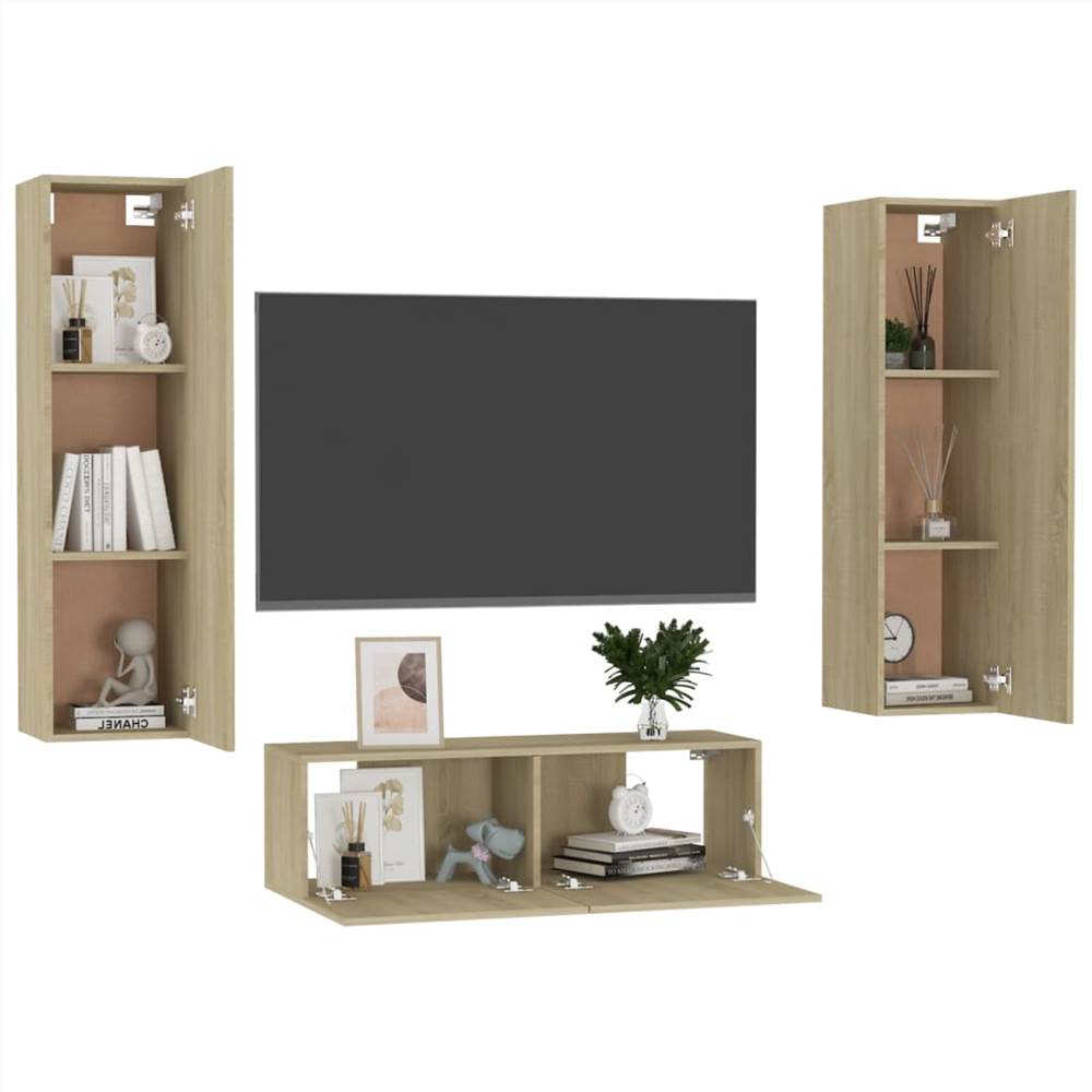 3 Piece TV Cabinet Set Sonoma Oak Chipboard 14 3 Piece TV Cabinet Set Sonoma Oak Chipboard