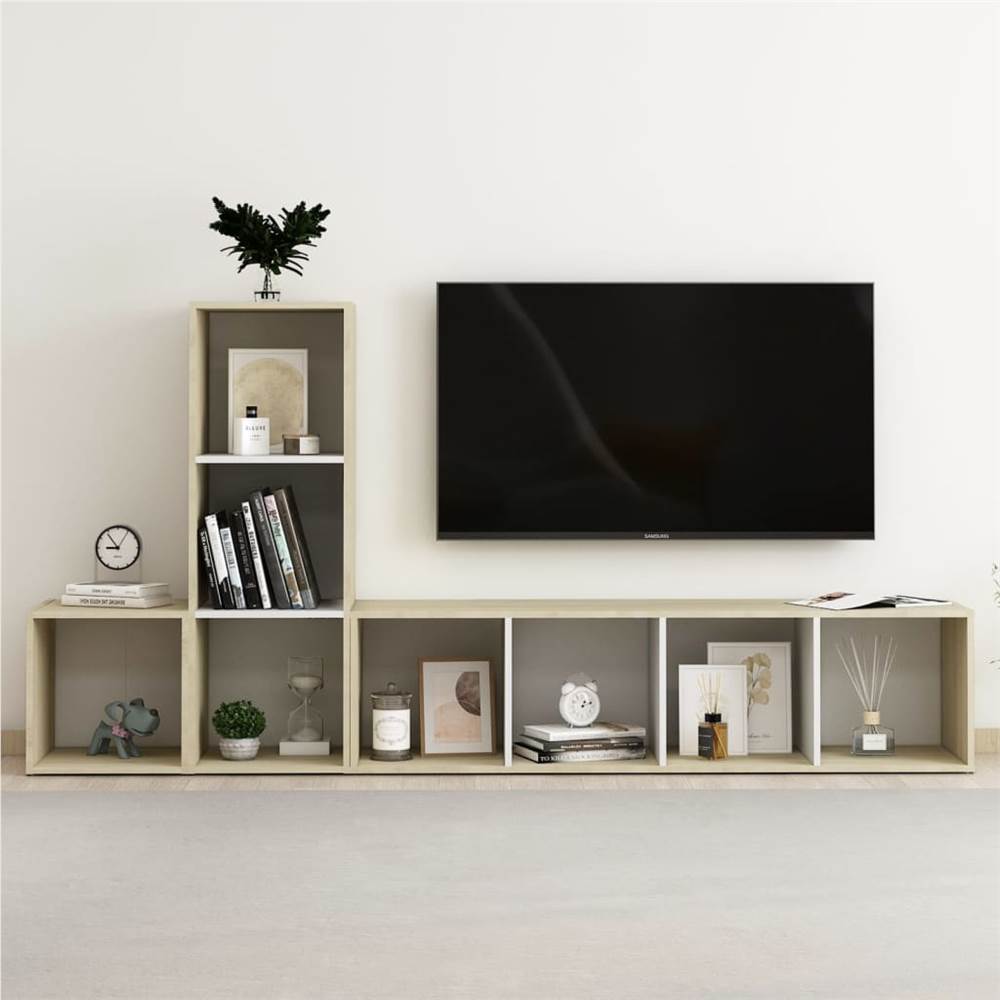 

3 Piece TV Cabinet Set White and Sonoma Oak Chipboard